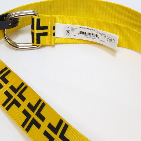 No Boundaries Geometric Print D-Ring Web Belt S/M/L Adjustable Black Yellow NWT - Picture 3 of 4